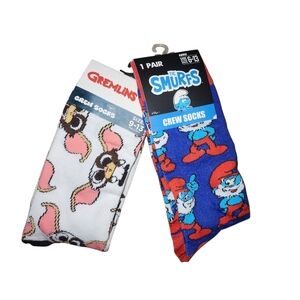 🐰Smurfs and Gremlins Crew Socks Fits Shoe Size 9-13🐰